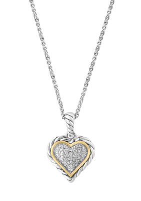 Effy Sterling Silver/Gold Plated Diamond Heart Pendant, Silver, 16 in