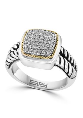Effy Cable 1/5 Ct. T.w. Diamond Square Ring In Sterling Silver And 18K Yellow Gold, 7 -  0617892814303