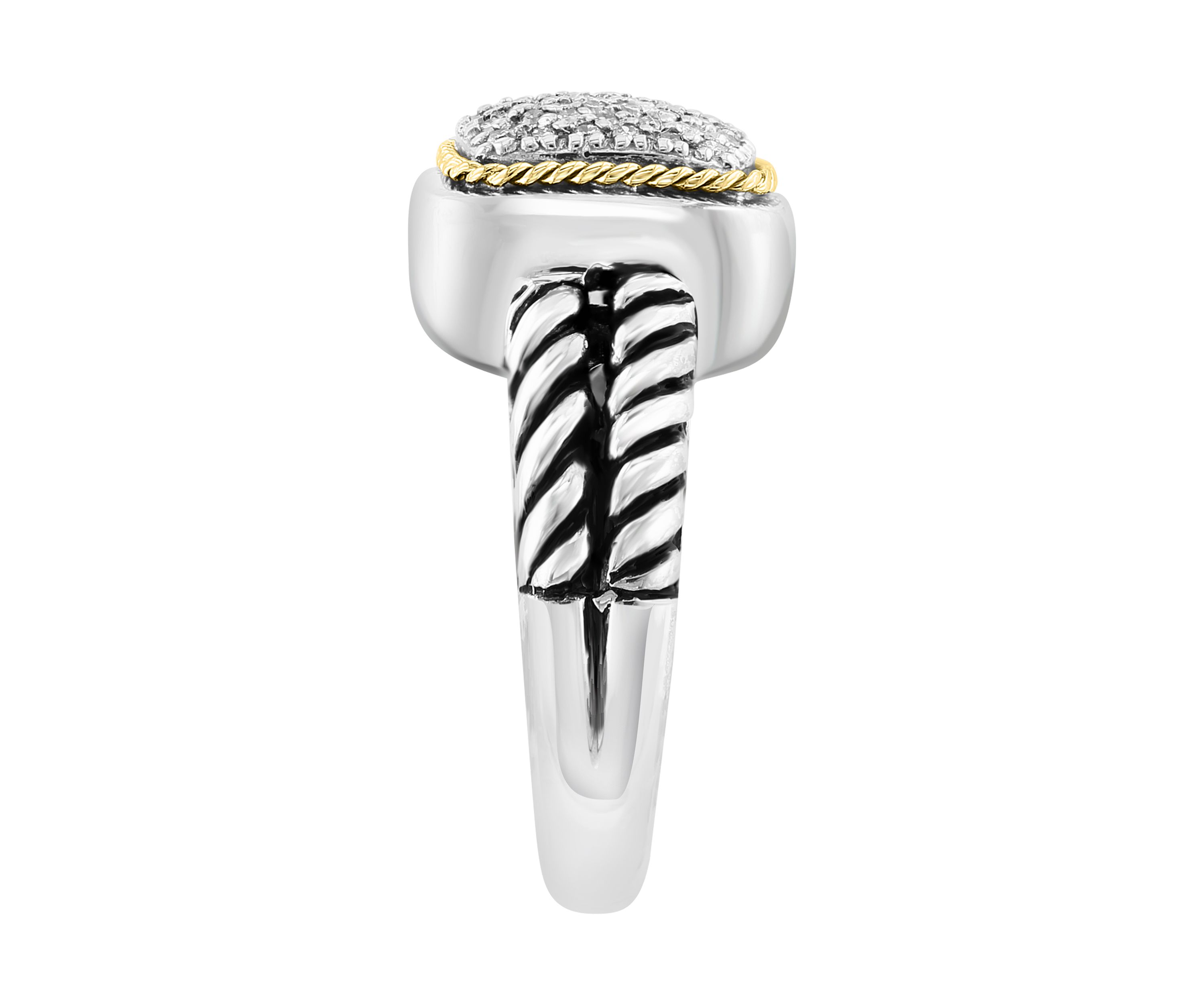 Cable 1/5 ct. t.w. Diamond Square Ring in Sterling Silver and 18K Yellow Gold 