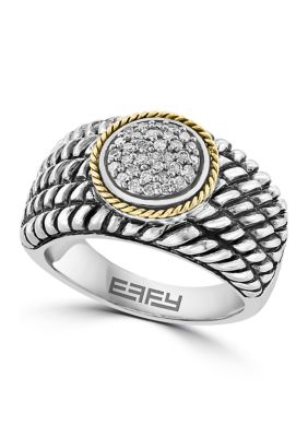 Effy Cable 1/6 Ct. T.w. Diamond Circle Ring In 18K Yellow Gold And Sterling Silver, 7 -  0617892814310