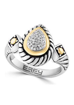 Effy 1/10 Ct. T.w. Diamond Cable Ring In Sterling Silver And 18K Yellow Gold, 7 -  0617892651021