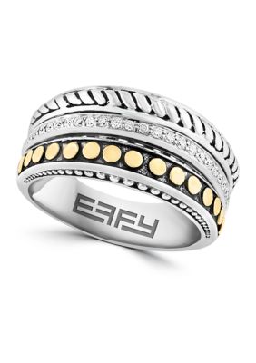 Effy 1/5 Ct. T.w. Diamond Ring In 18K Yellow Gold And Sterling Silver, 7 -  0617892816147