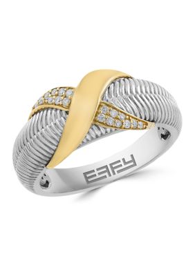 Effy Diamond X Ring in Sterling Silver and 14K Yellow Gold, 7