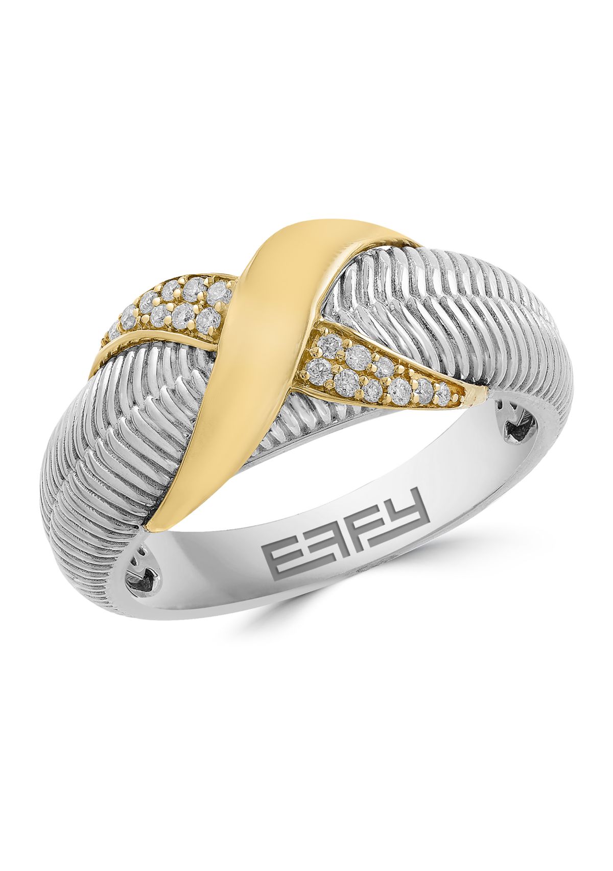 Diamond X Ring in Sterling Silver and 14K Yellow Gold