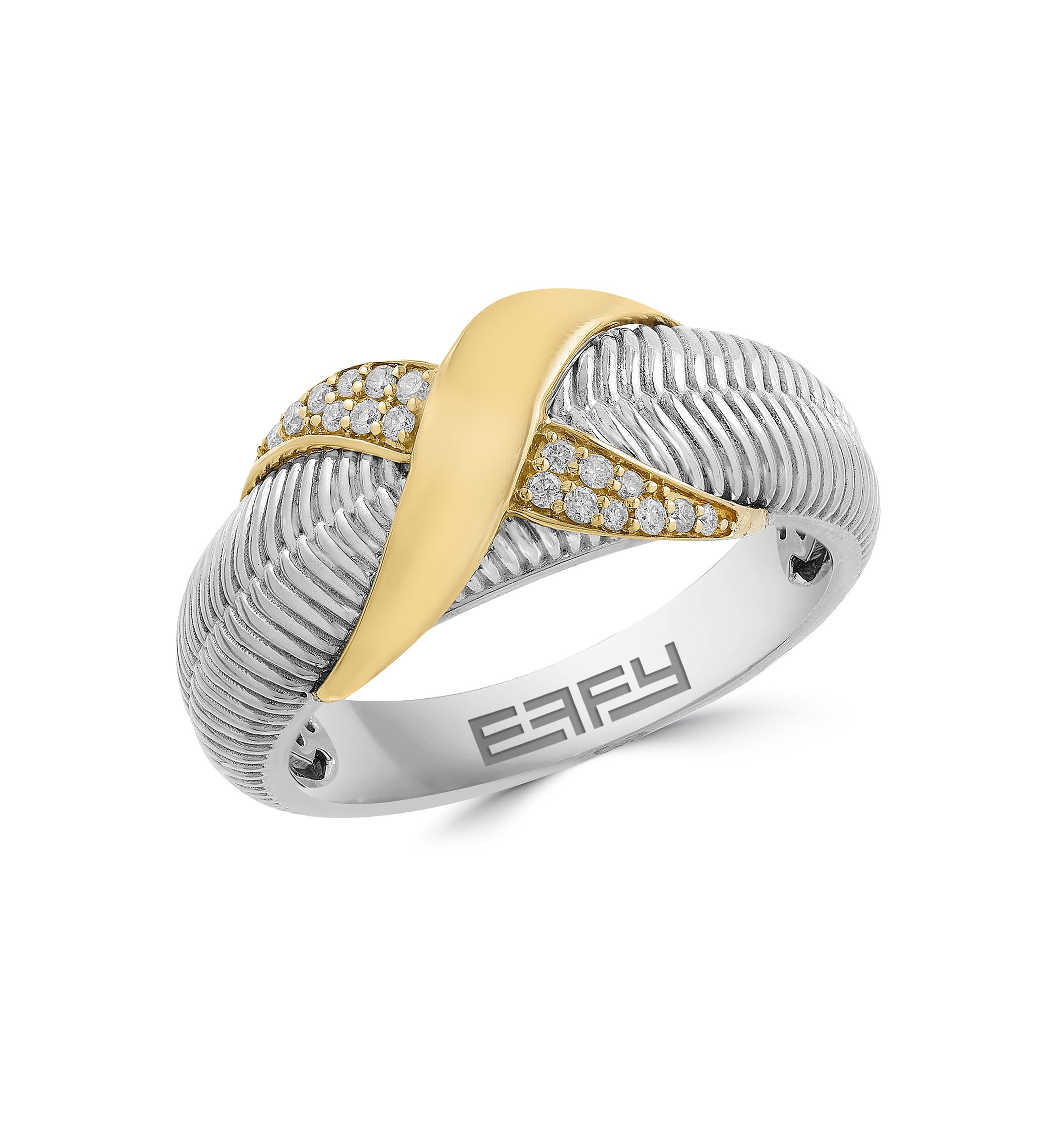 Diamond X Ring in Sterling Silver and 14K Yellow Gold