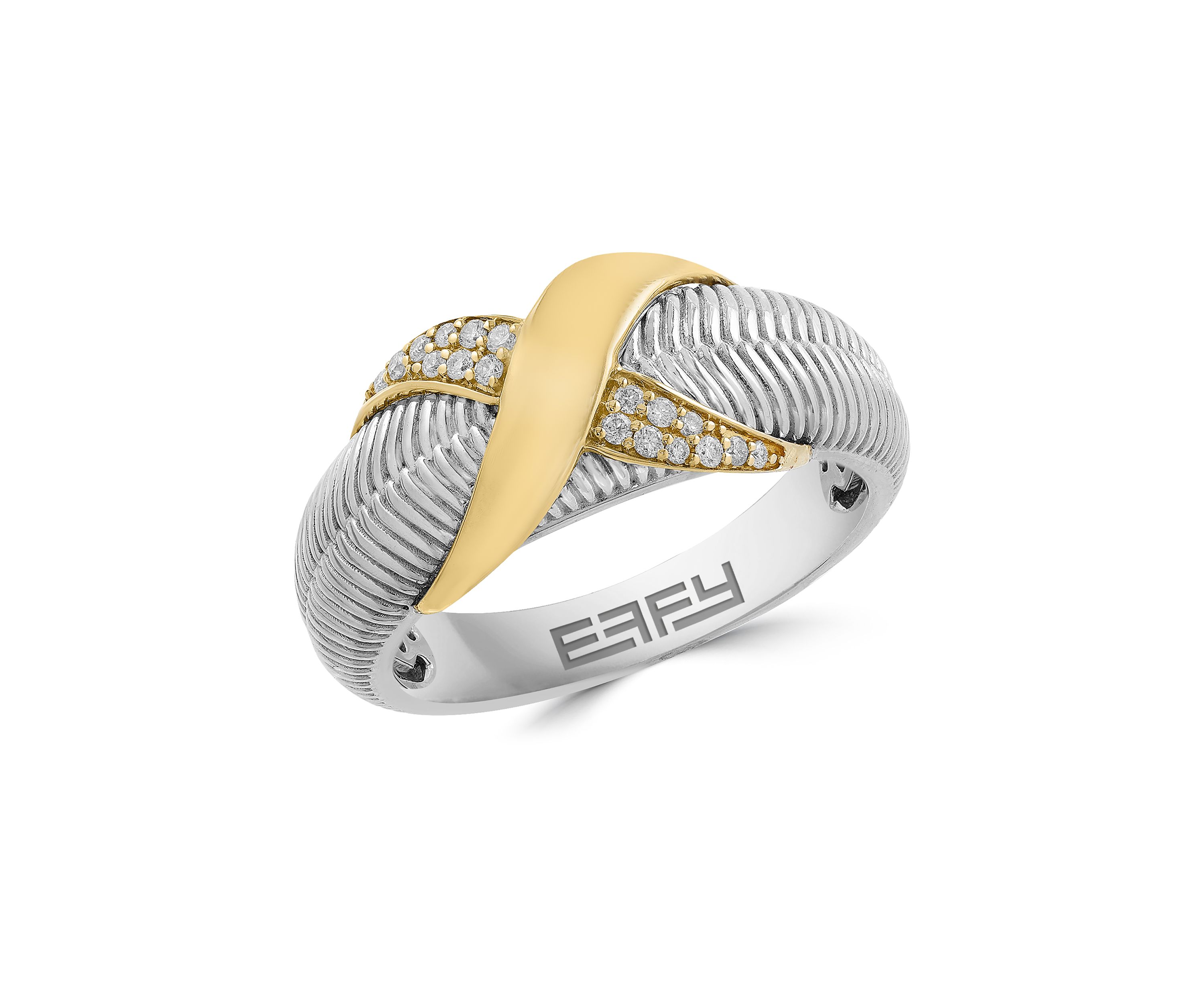 Diamond X Ring in Sterling Silver and 14K Yellow Gold