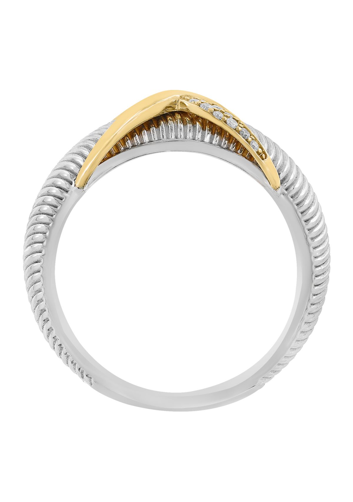 Diamond X Ring in Sterling Silver and 14K Yellow Gold