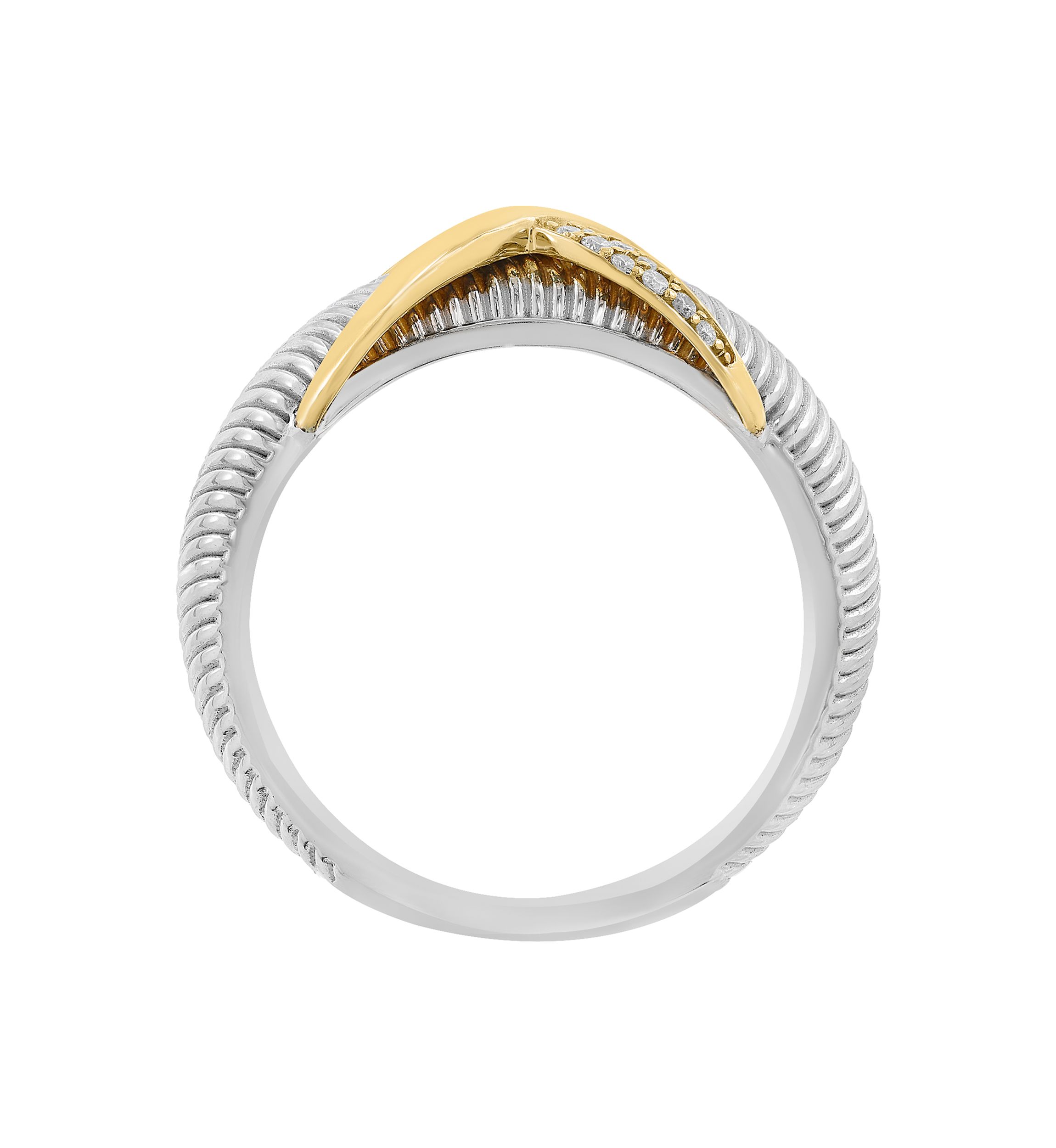 Diamond X Ring in Sterling Silver and 14K Yellow Gold