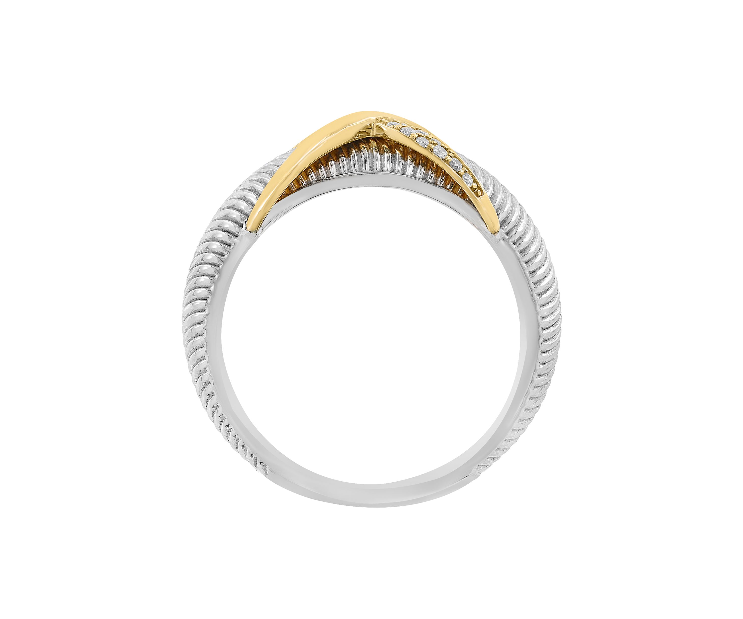 Diamond X Ring in Sterling Silver and 14K Yellow Gold