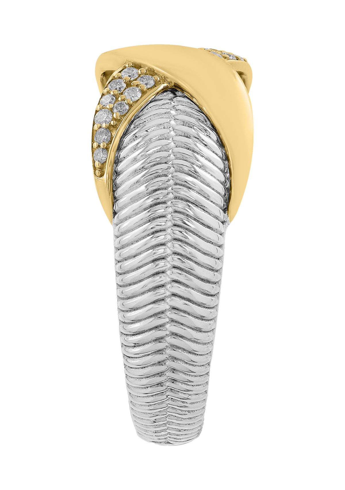 Diamond X Ring in Sterling Silver and 14K Yellow Gold