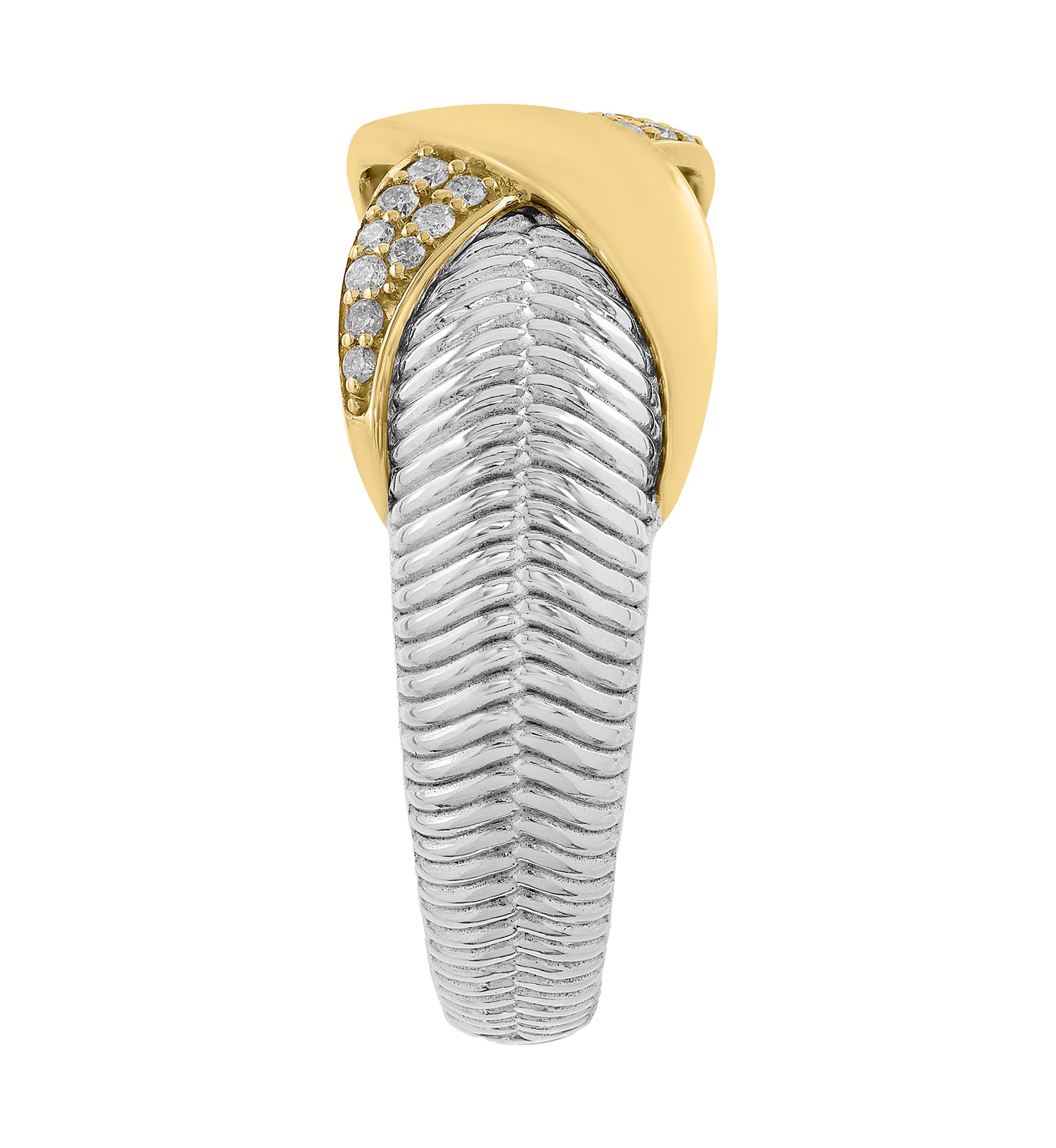 Diamond X Ring in Sterling Silver and 14K Yellow Gold