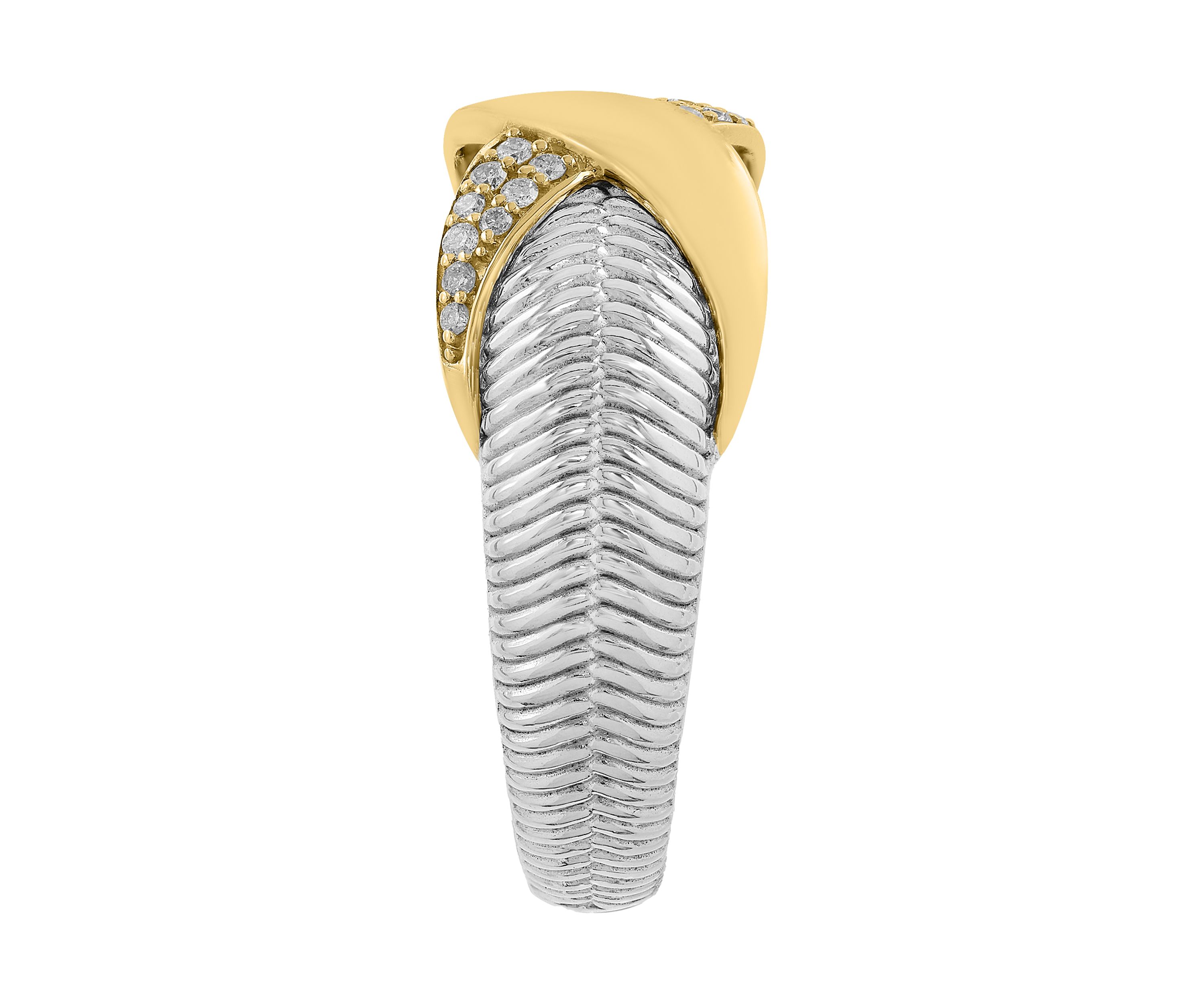 Diamond X Ring in Sterling Silver and 14K Yellow Gold
