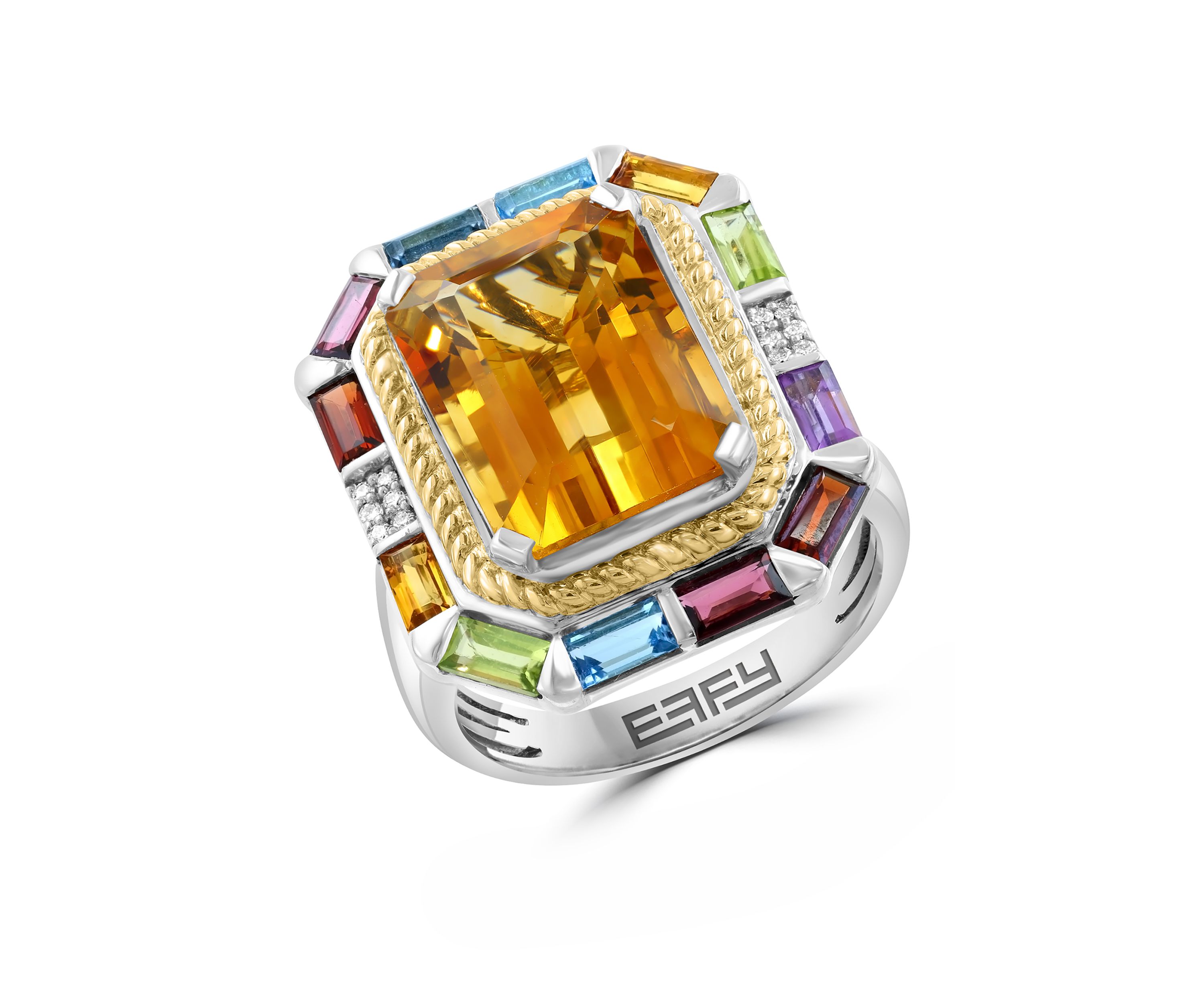 Sterling Silver/14K Yellow Gold Diamond, Amethyst, Blue Topaz, London Blue Topaz, Citrine, Garnet, Rhodolite, Peridot Ring 