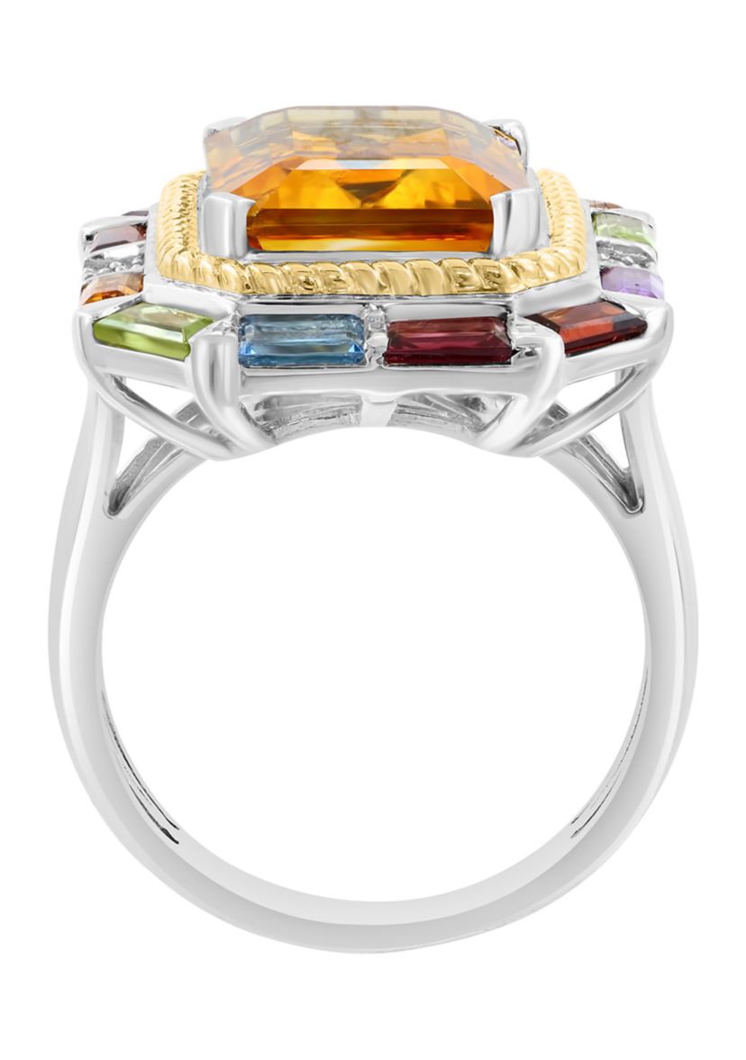 Sterling Silver/14K Yellow Gold Diamond, Amethyst, Blue Topaz, London Blue Topaz, Citrine, Garnet, Rhodolite, Peridot Ring 