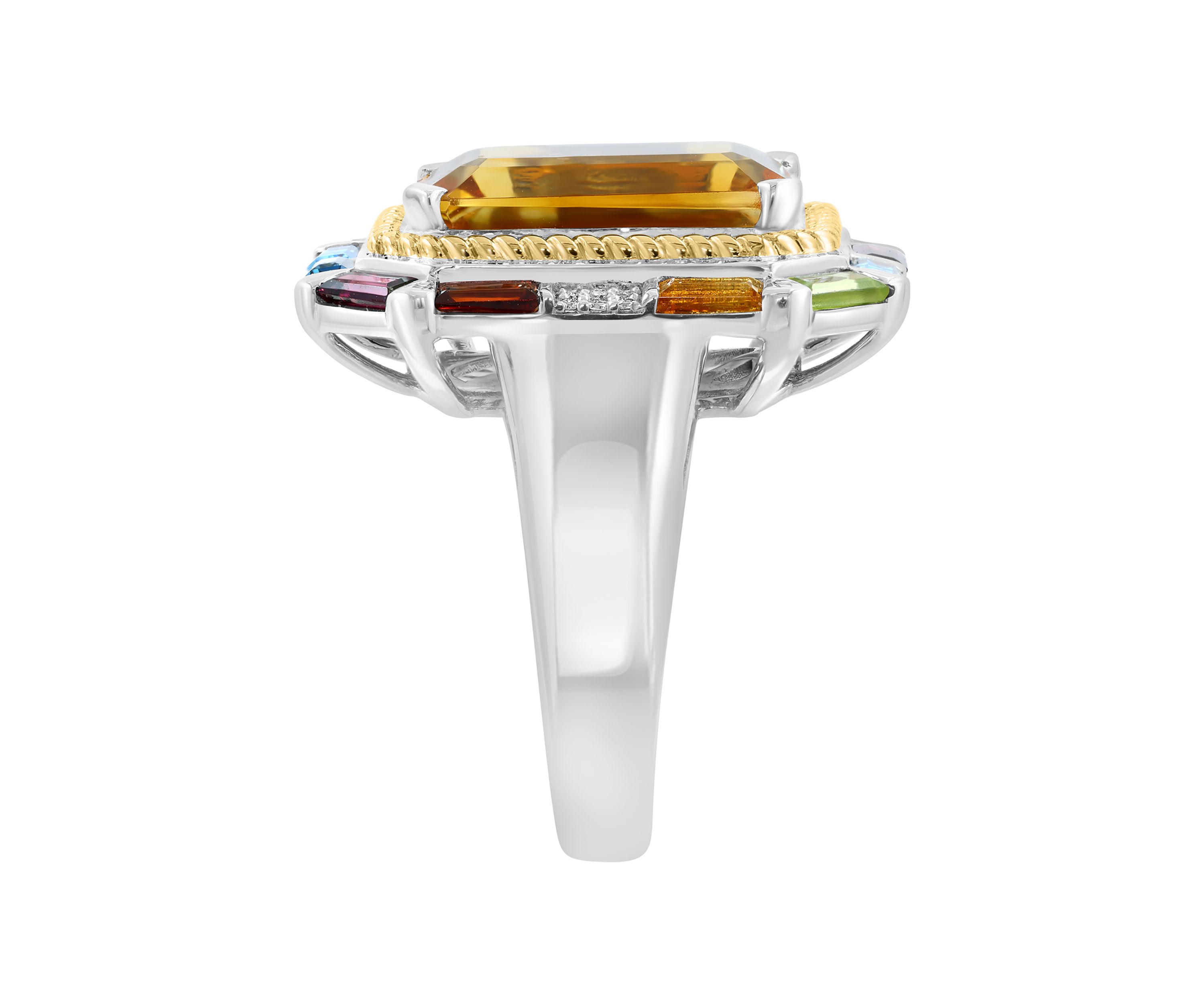 Sterling Silver/14K Yellow Gold Diamond, Amethyst, Blue Topaz, London Blue Topaz, Citrine, Garnet, Rhodolite, Peridot Ring 