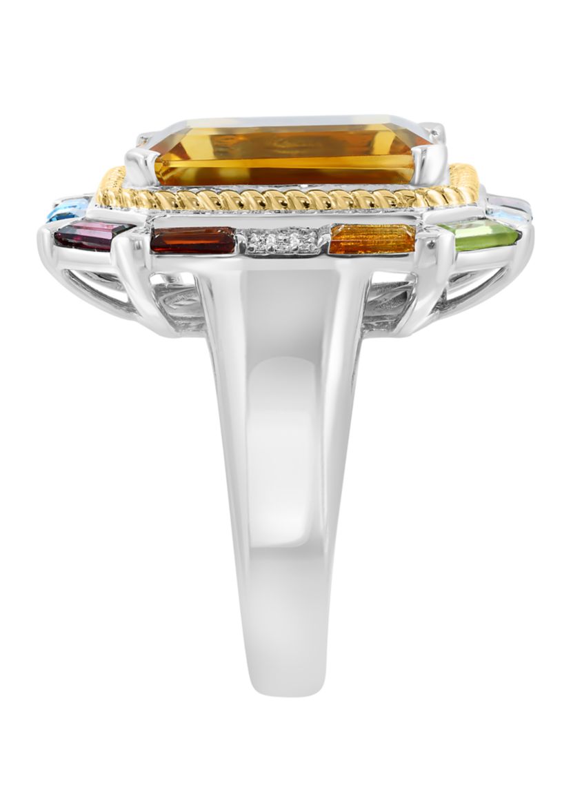 Sterling Silver/14K Yellow Gold Diamond, Amethyst, Blue Topaz, London Blue Topaz, Citrine, Garnet, Rhodolite, Peridot Ring 