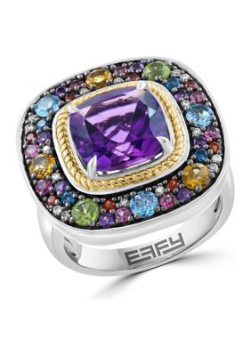 Effy Diamond and Multi Gemstone Ring in Sterling Silver and 14K Yellow Gold, 7