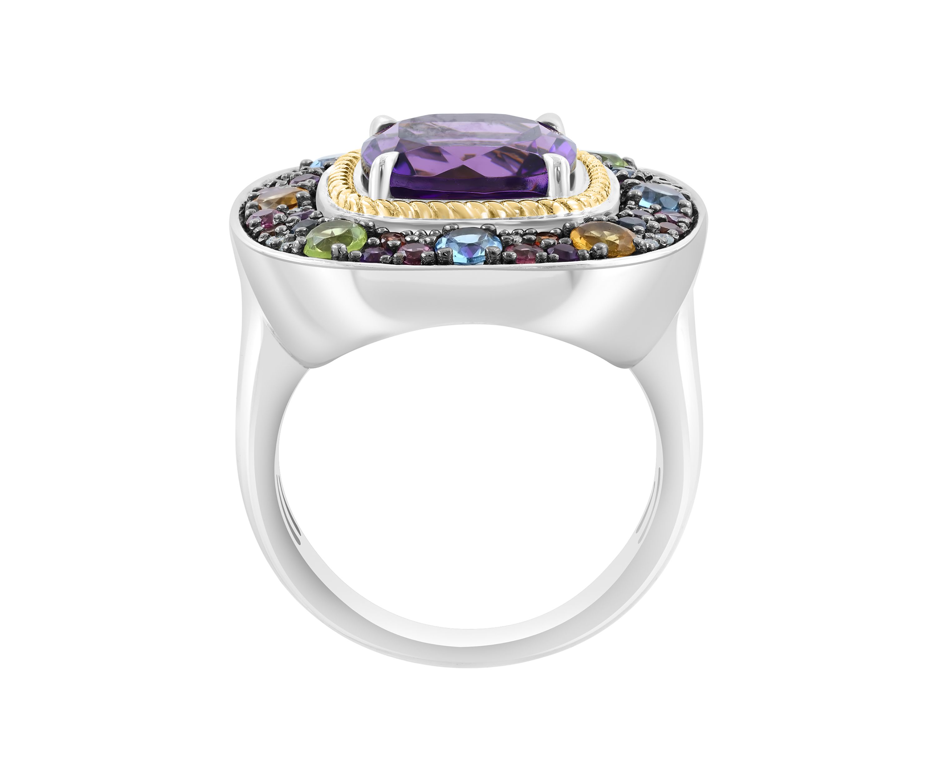 Diamond and Multi Gemstone Ring in Sterling Silver and 14K Yellow Gold