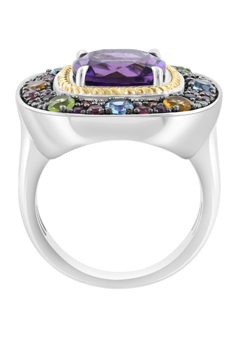 Diamond and Multi Gemstone Ring in Sterling Silver and 14K Yellow Gold