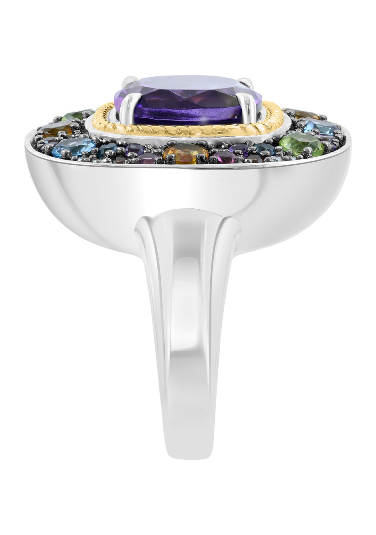 Diamond and Multi Gemstone Ring in Sterling Silver and 14K Yellow Gold