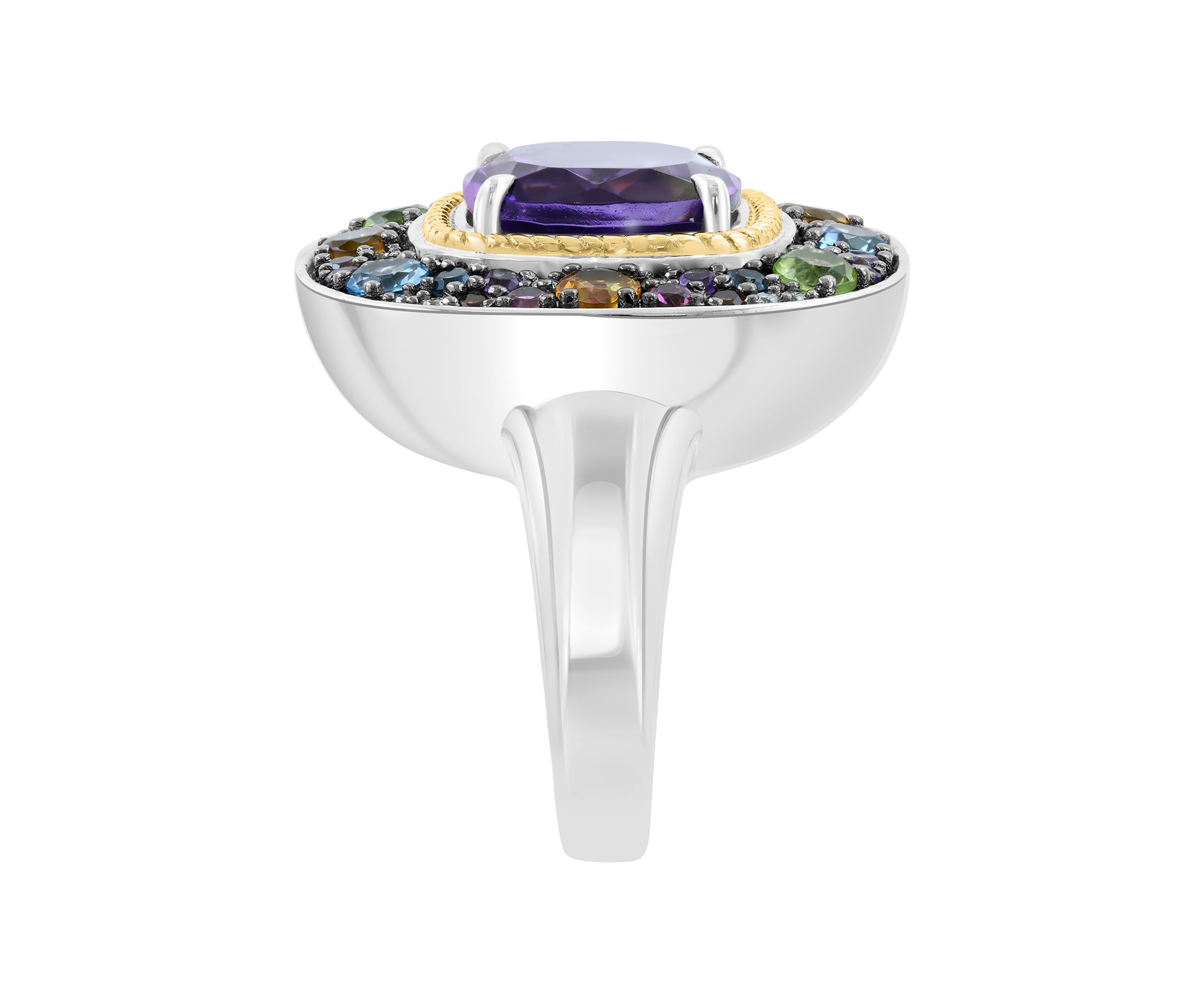 Diamond and Multi Gemstone Ring in Sterling Silver and 14K Yellow Gold