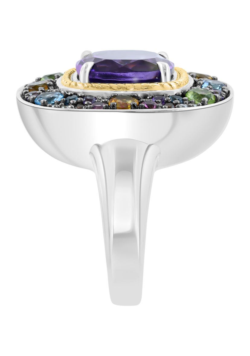 Diamond and Multi Gemstone Ring in Sterling Silver and 14K Yellow Gold