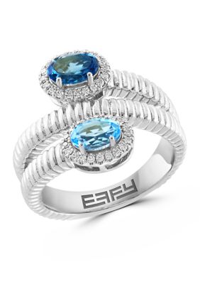 Effy Sterling Silver Diamond and Blue Topaz Ring, 7