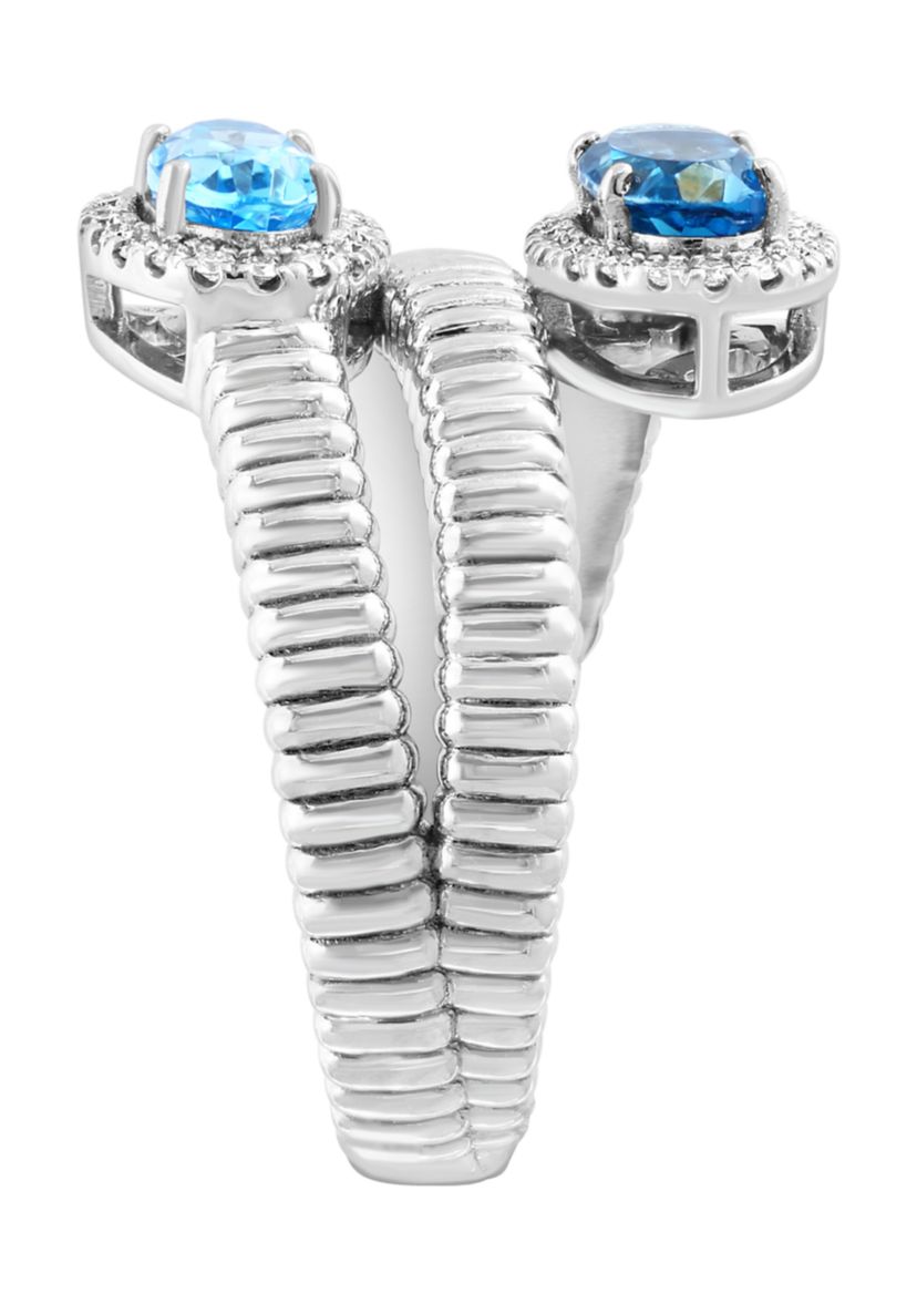 Sterling Silver Diamond and Blue Topaz Ring