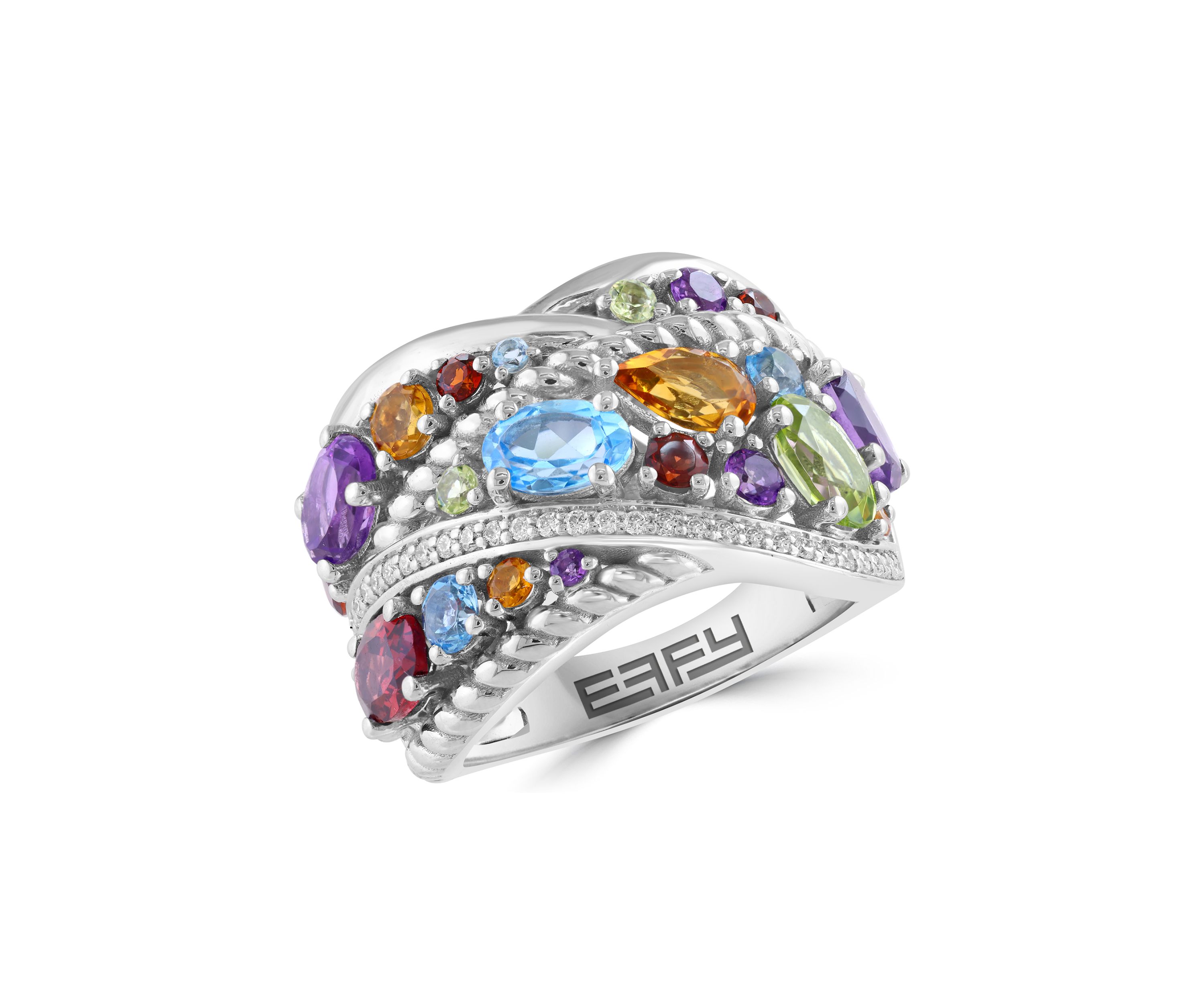3.7 ct. t.w. Diamond, 1/6 ct. t.w. Multi Gemstone Ring in Sterling Silver