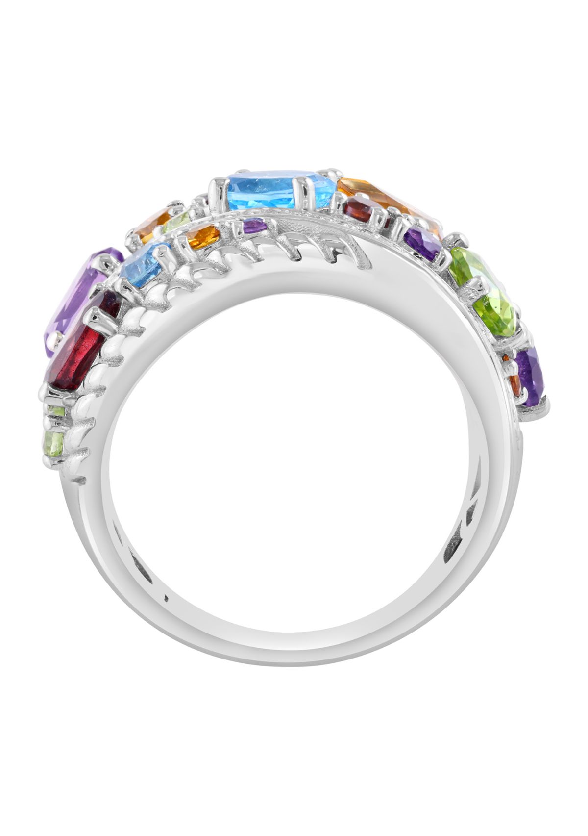 3.7 ct. t.w. Diamond, 1/6 ct. t.w. Multi Gemstone Ring in Sterling Silver