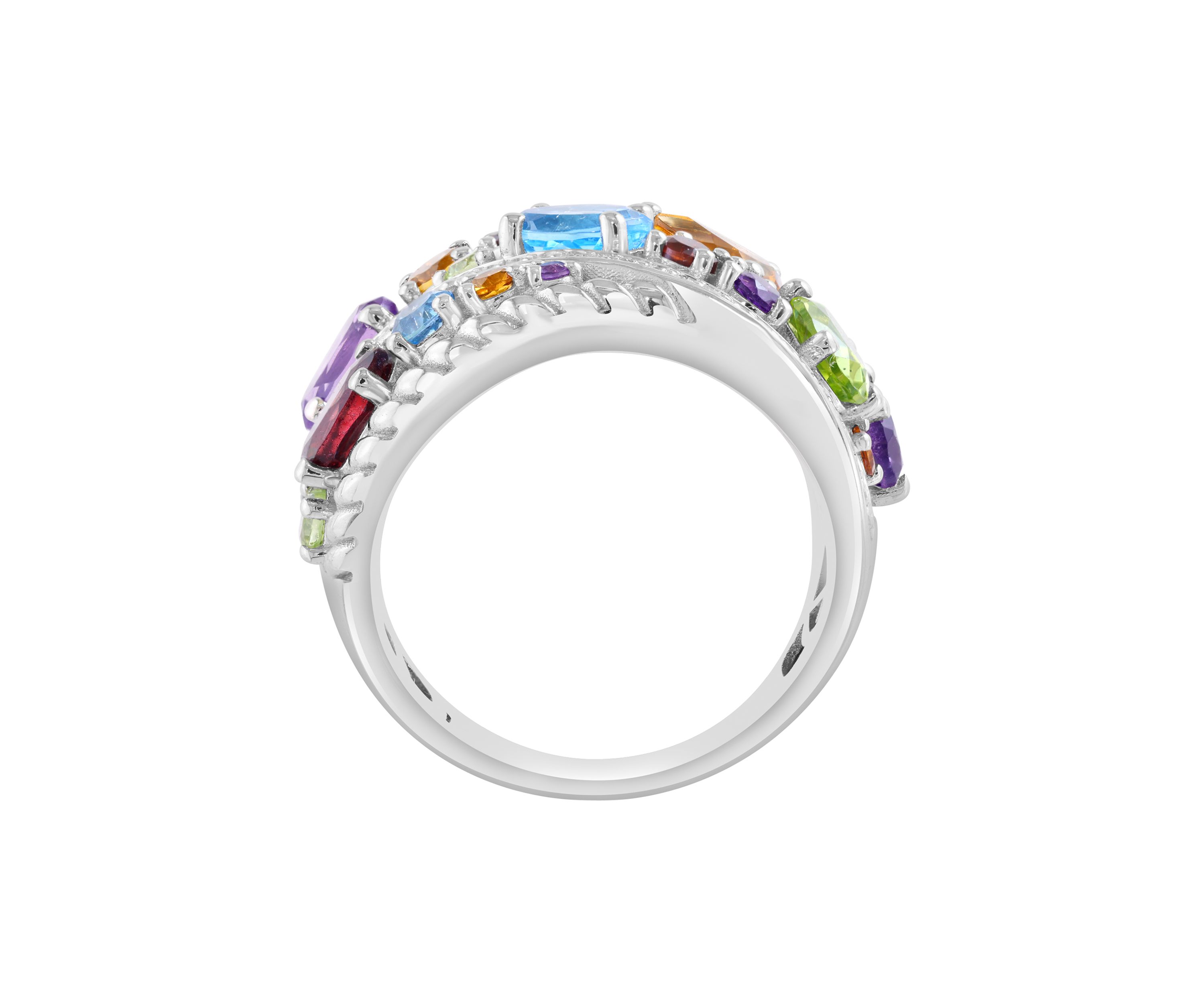 3.7 ct. t.w. Diamond, 1/6 ct. t.w. Multi Gemstone Ring in Sterling Silver