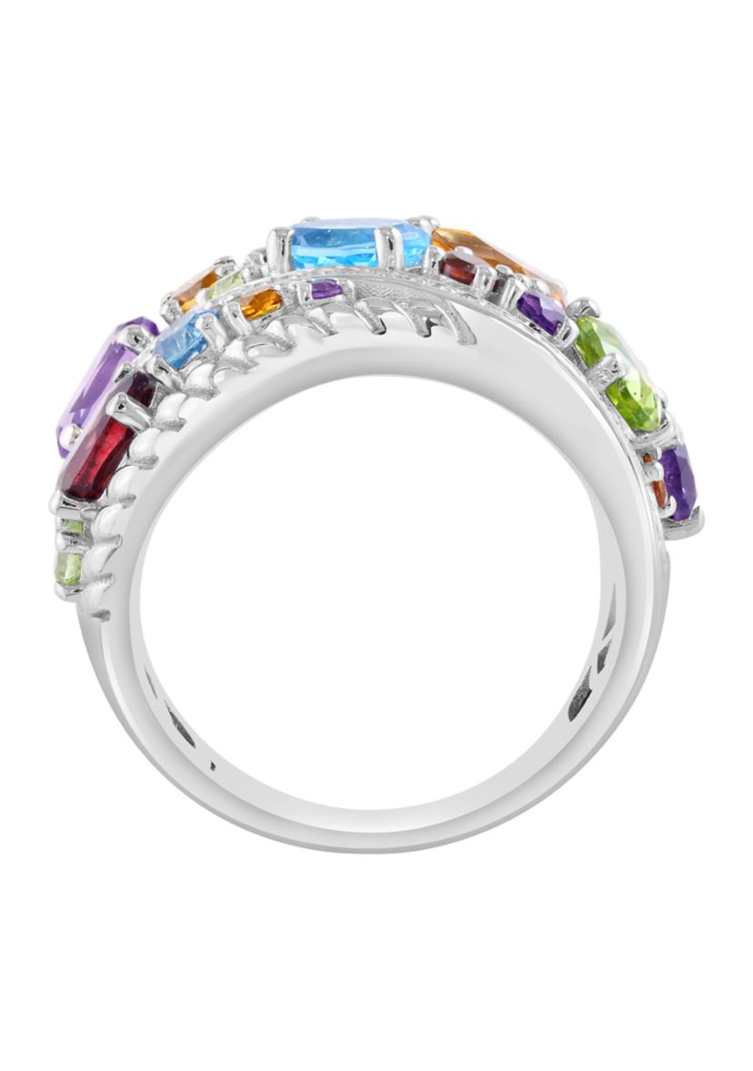 3.7 ct. t.w. Diamond, 1/6 ct. t.w. Multi Gemstone Ring in Sterling Silver