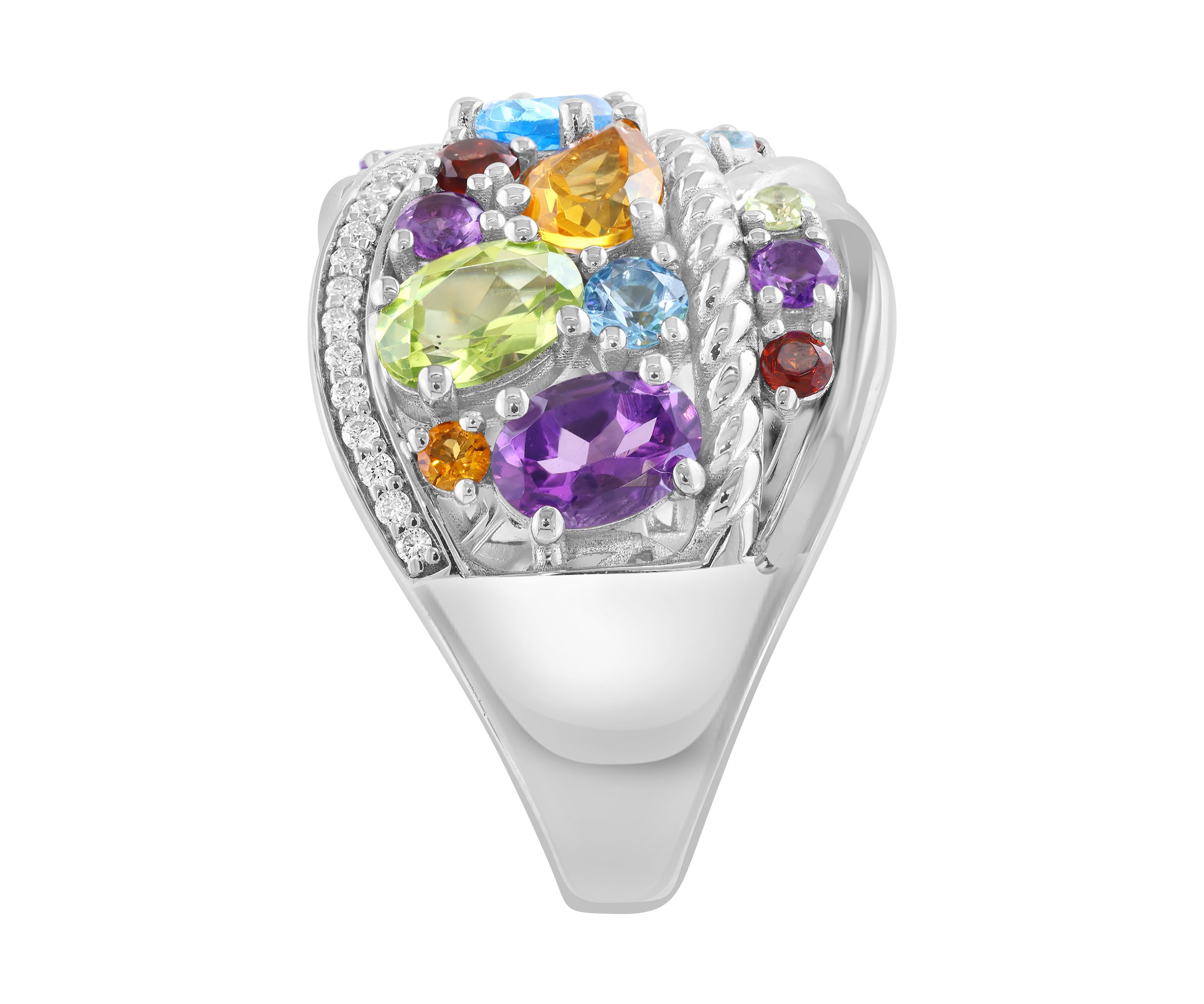 3.7 ct. t.w. Diamond, 1/6 ct. t.w. Multi Gemstone Ring in Sterling Silver