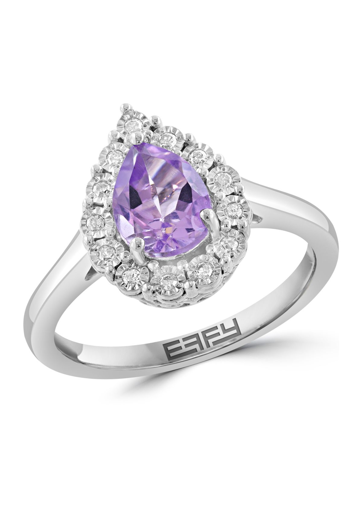 1/10 ct. t.w. Diamond and Amethyst Pear Ring in Sterling Silver
