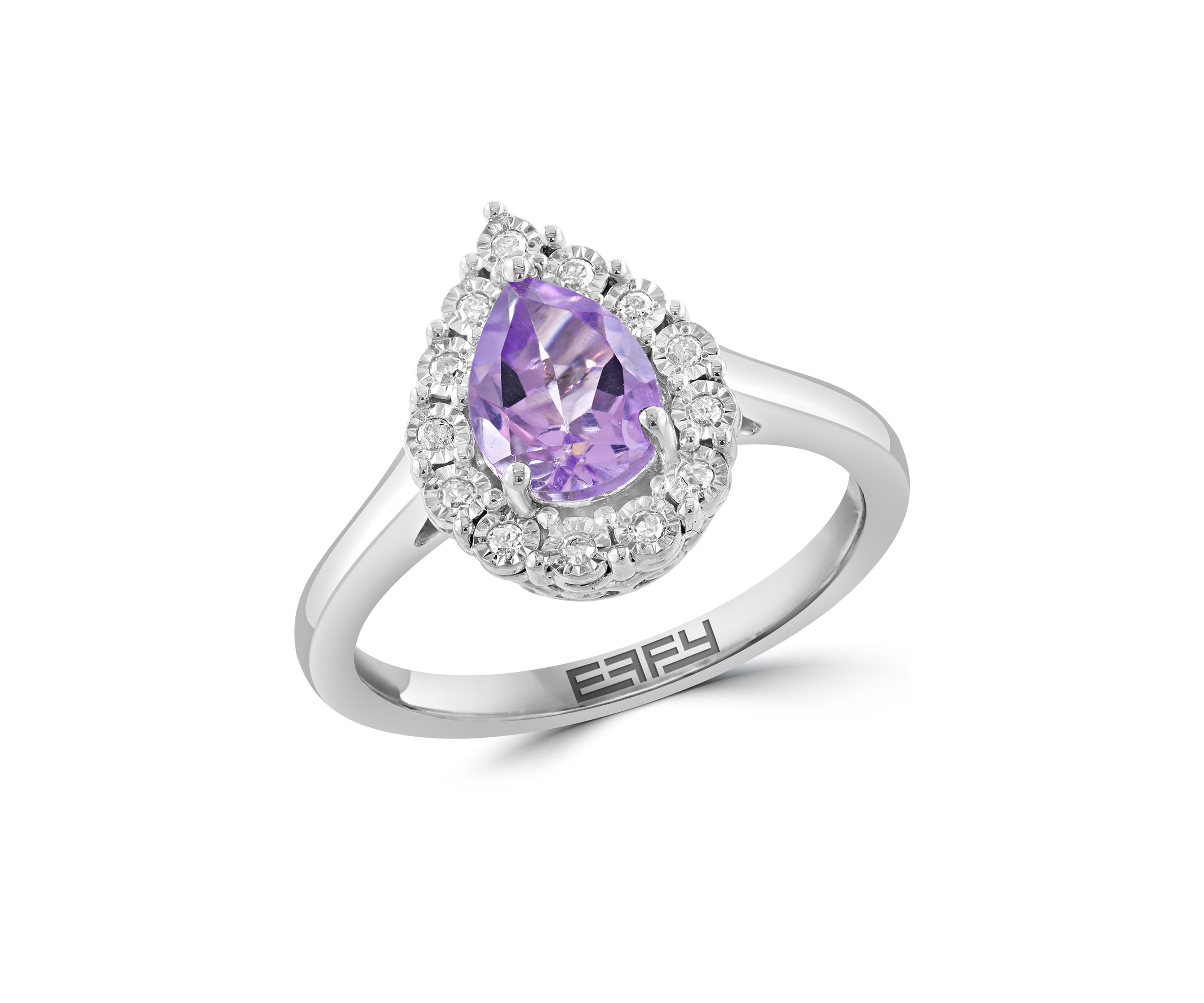 1/10 ct. t.w. Diamond and Amethyst Pear Ring in Sterling Silver