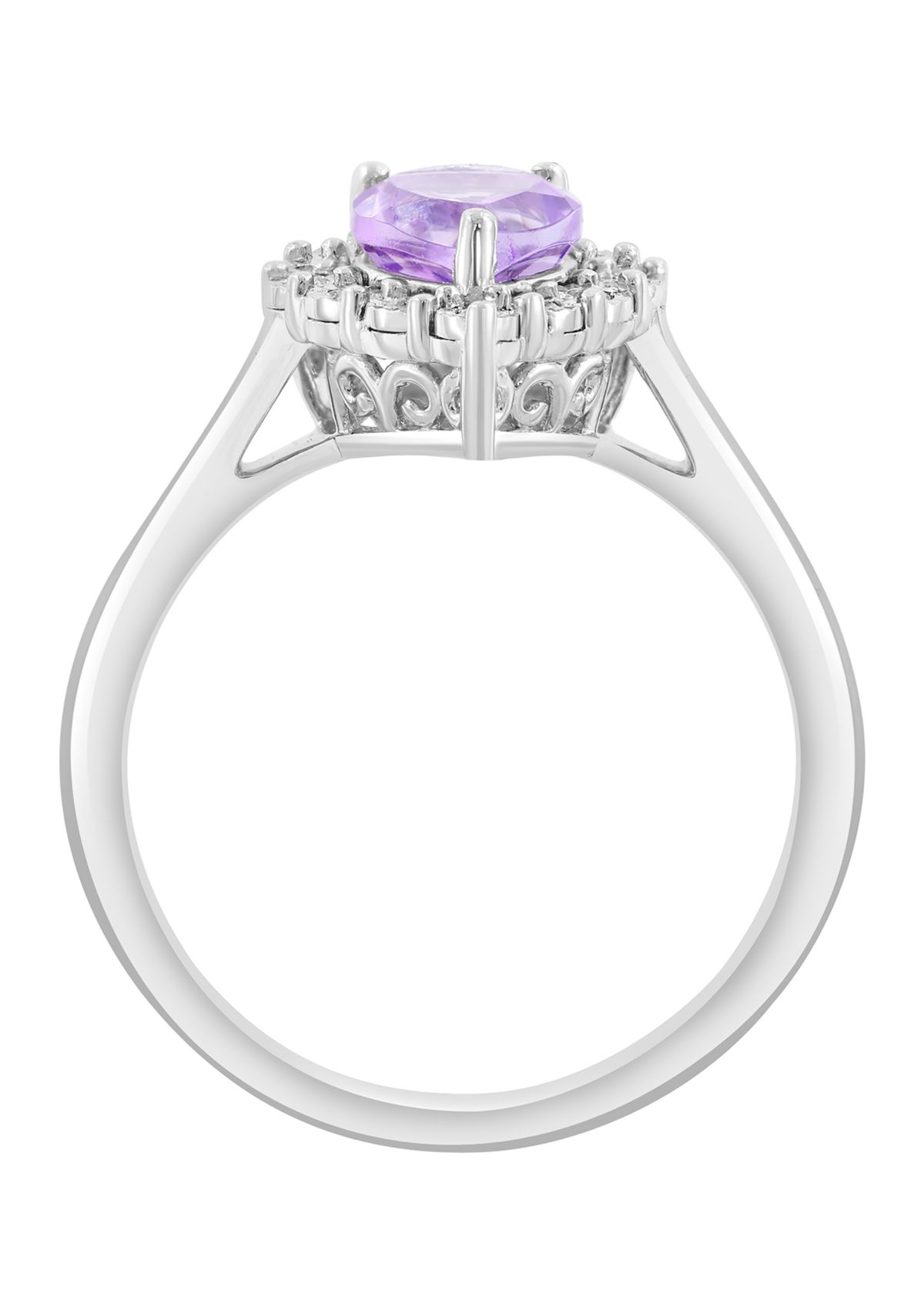 1/10 ct. t.w. Diamond and Amethyst Pear Ring in Sterling Silver