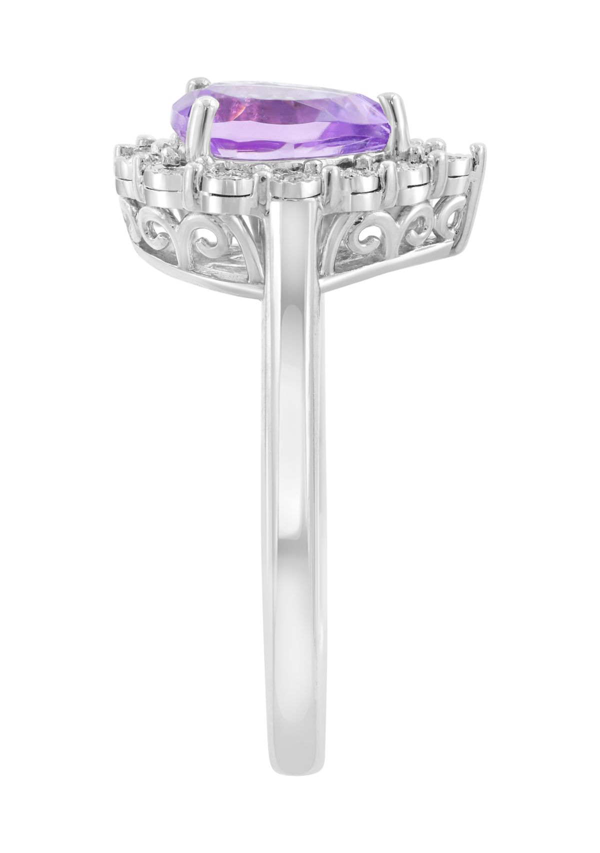 1/10 ct. t.w. Diamond and Amethyst Pear Ring in Sterling Silver