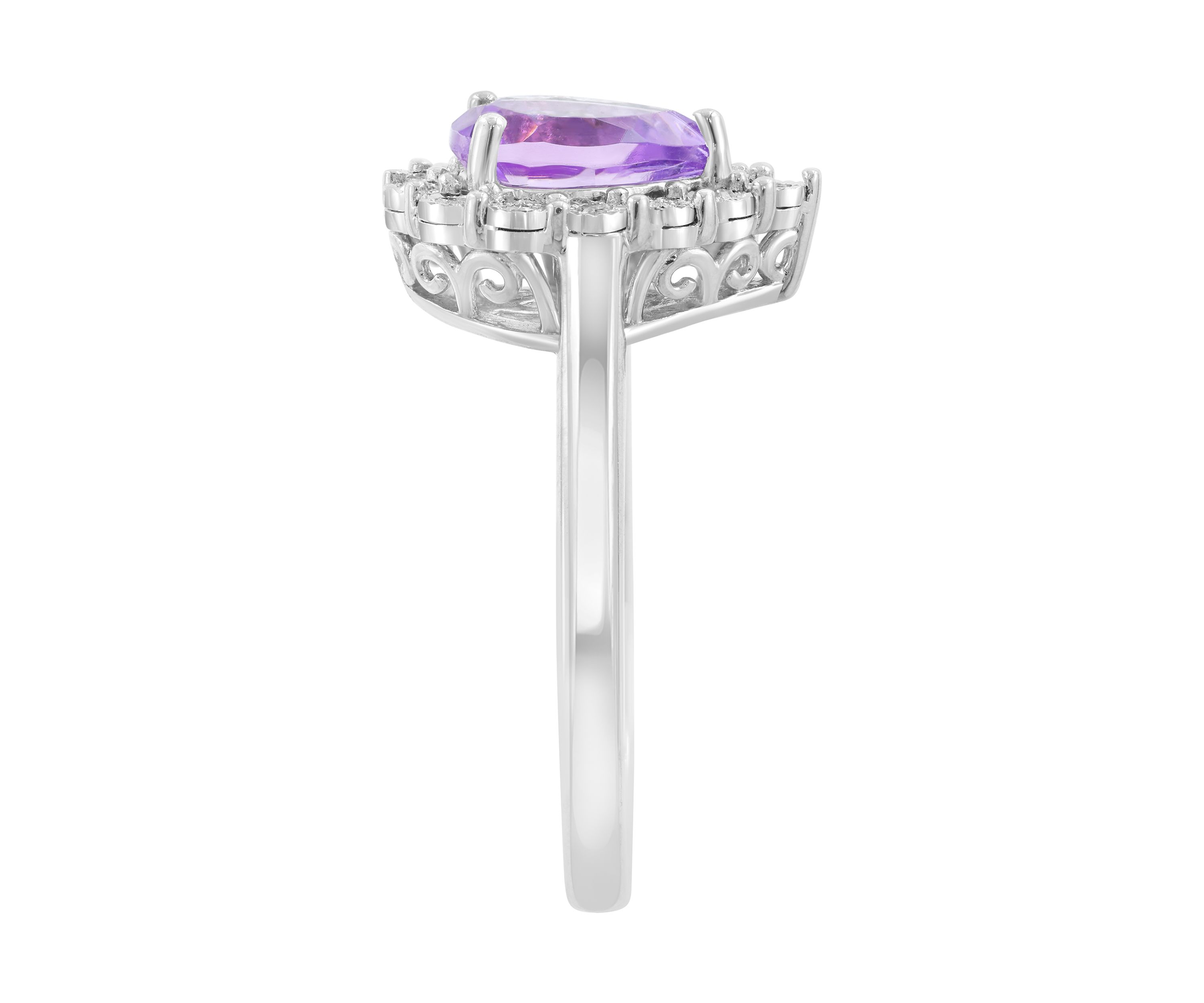 1/10 ct. t.w. Diamond and Amethyst Pear Ring in Sterling Silver