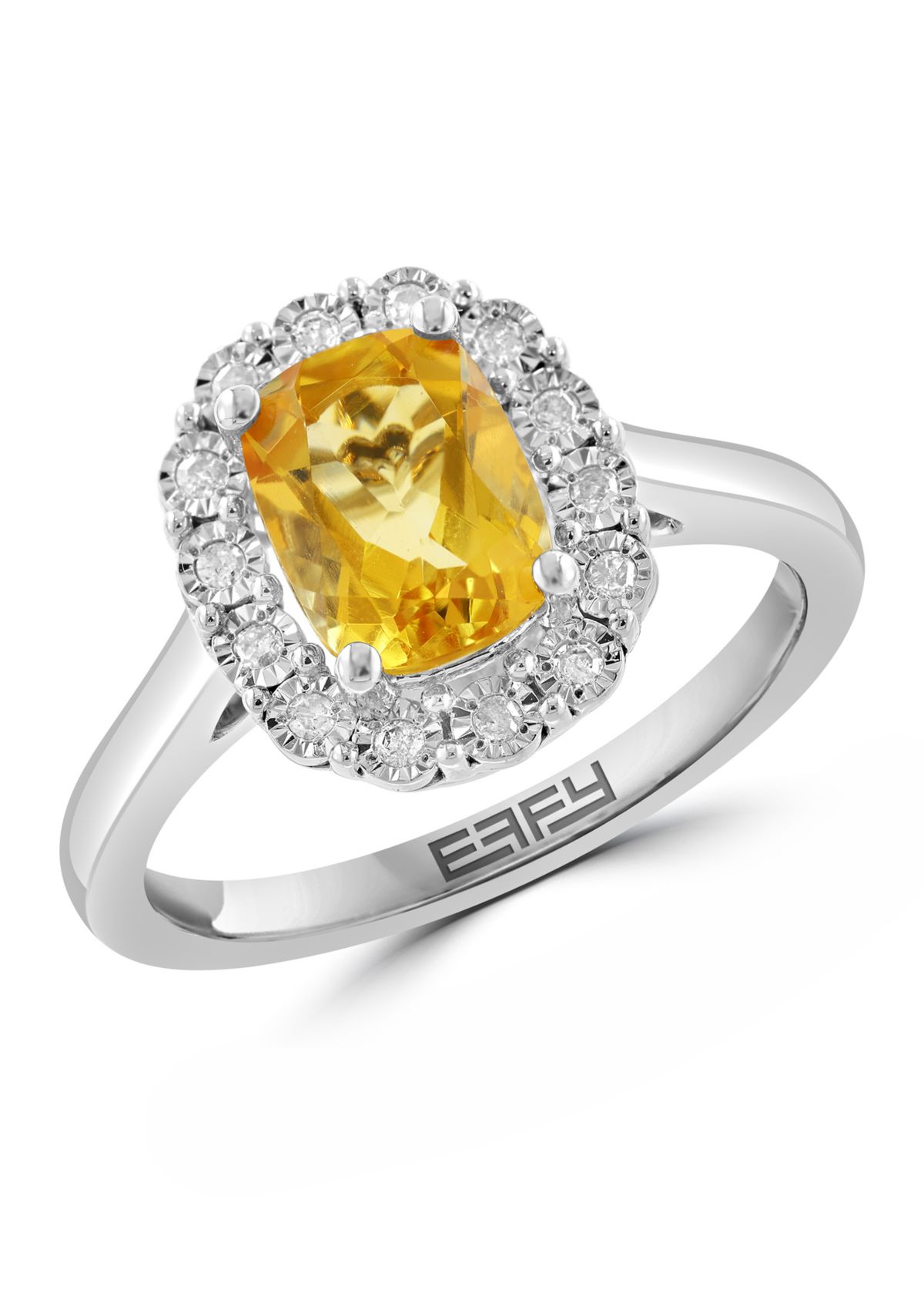 925 Sterling Silver Diamond, Citrine Ring 