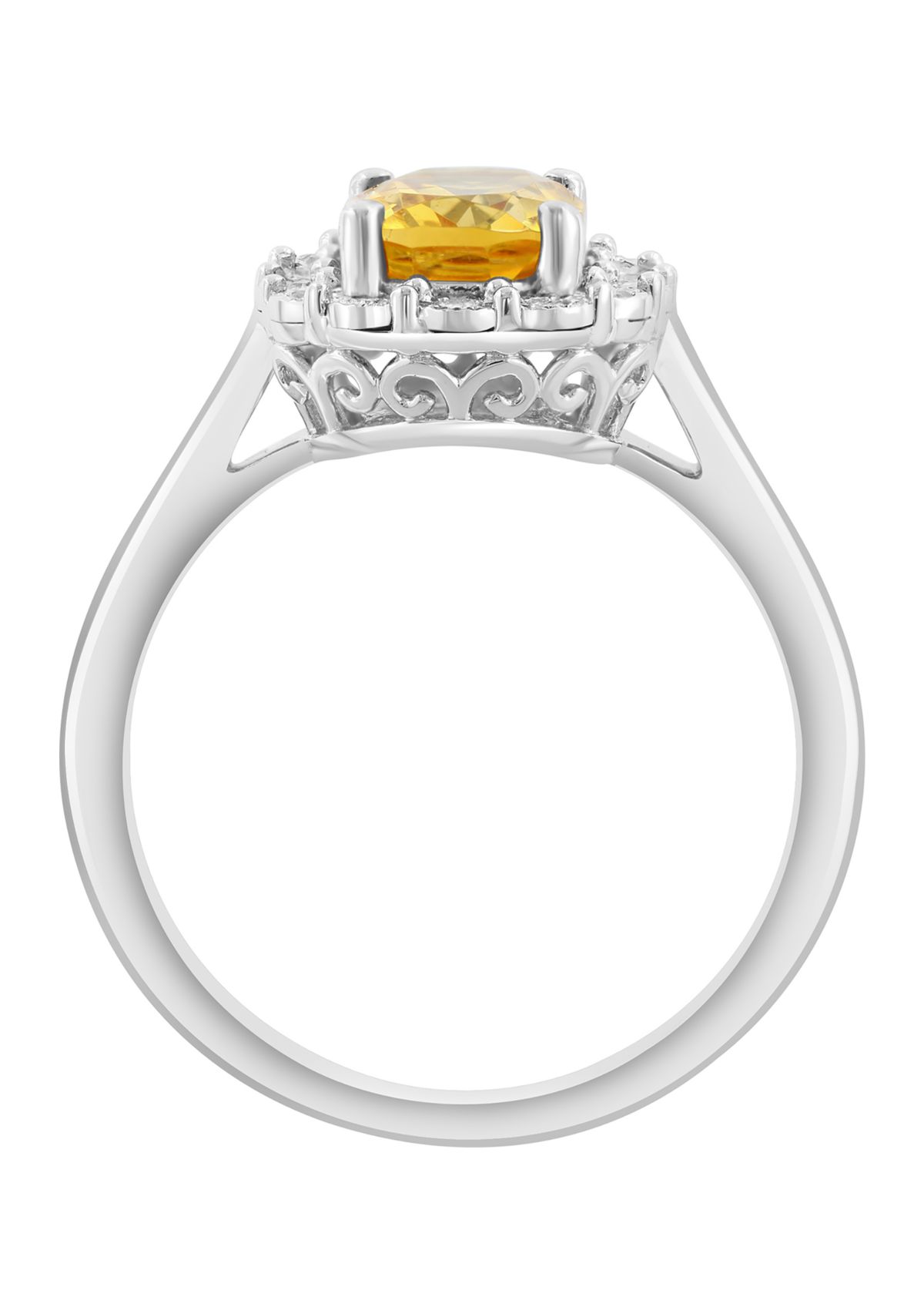925 Sterling Silver Diamond, Citrine Ring 