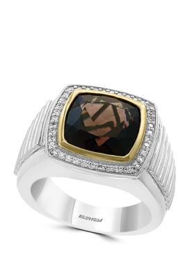 Effy Mens 6.45 Ct. T.w. Smoky Quartz And 1/3 Ct. T.w. Diamond Ring In 925 Sterling Silver/gold Plated, Silver, 10 -  0617892696183