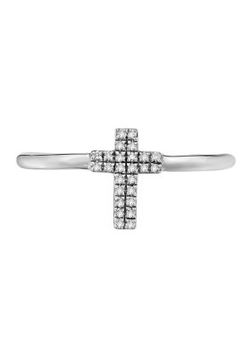 Effy Sterling Silver PavÃ© Diamond Cross Ring