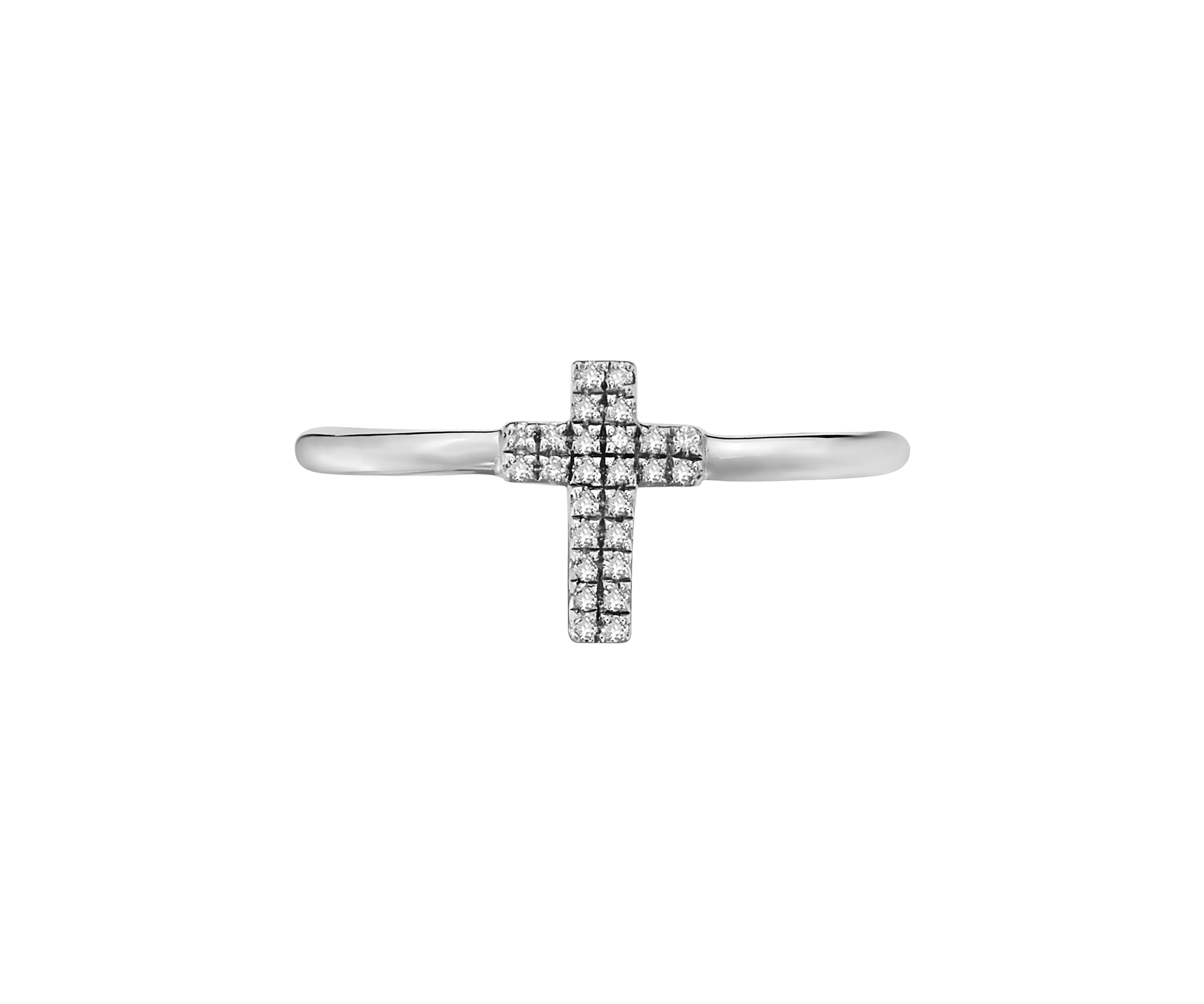 Sterling Silver Pavé Diamond Cross Ring