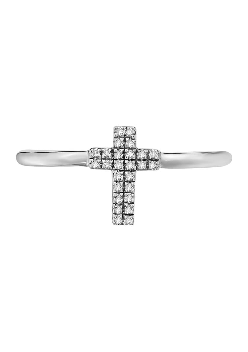Sterling Silver Pavé Diamond Cross Ring