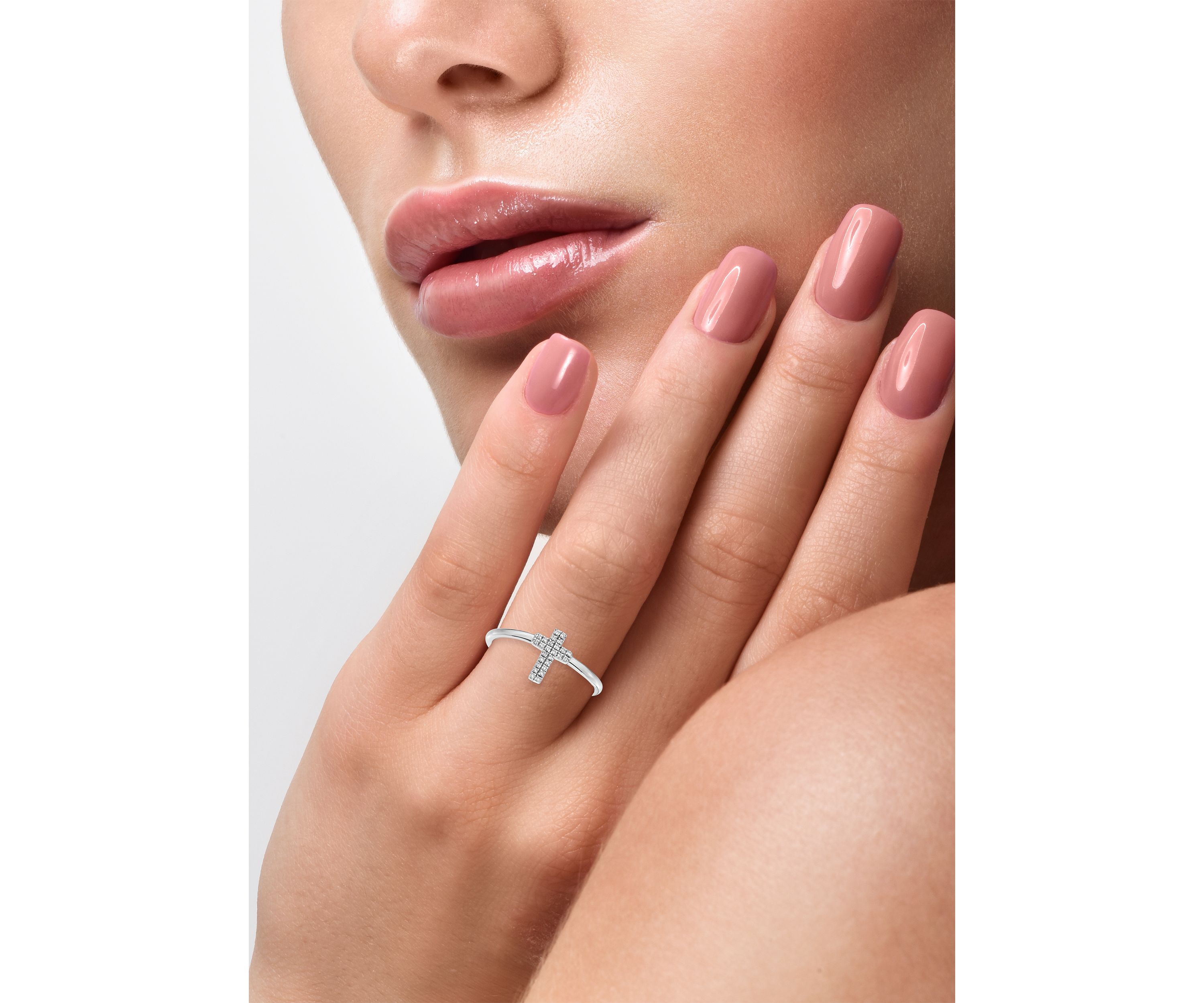 Sterling Silver Pavé Diamond Cross Ring