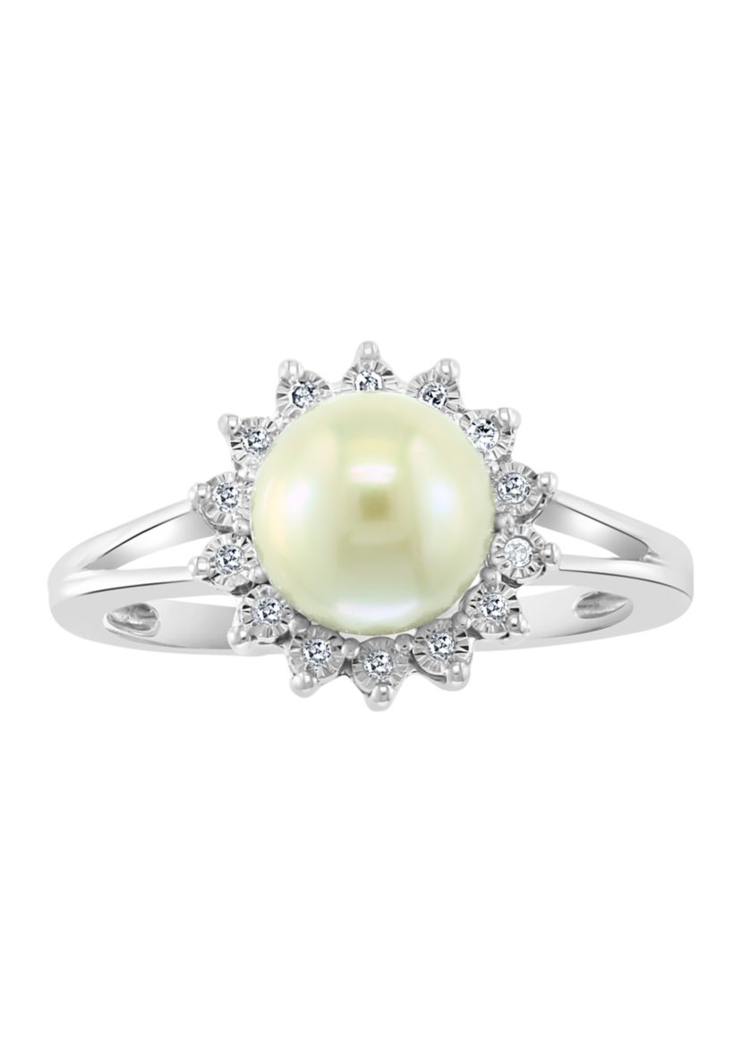 1/10 ct. t.w. Diamond and Freshwater Pearl Ring in Sterling Silver