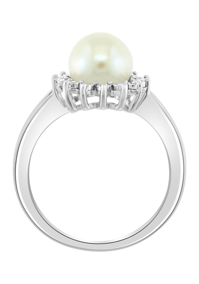 1/10 ct. t.w. Diamond and Freshwater Pearl Ring in Sterling Silver