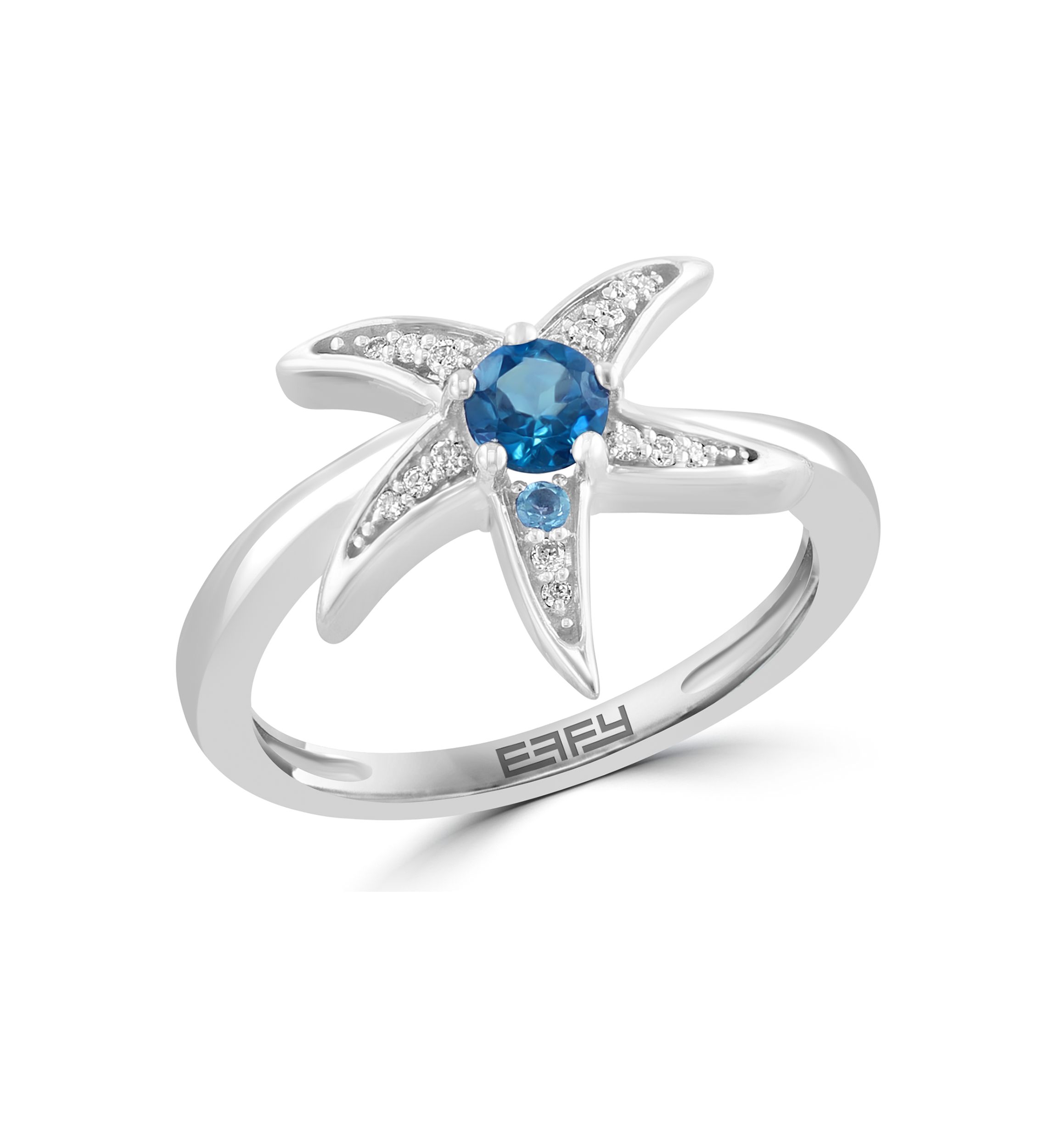 Diamond and Blue Topaz Starfish Ring in Sterling Silver