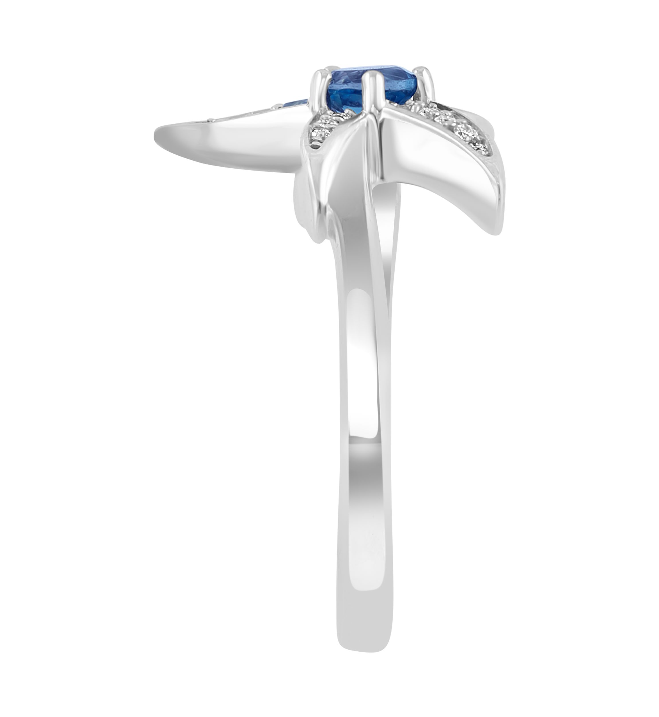 Diamond and Blue Topaz Starfish Ring in Sterling Silver