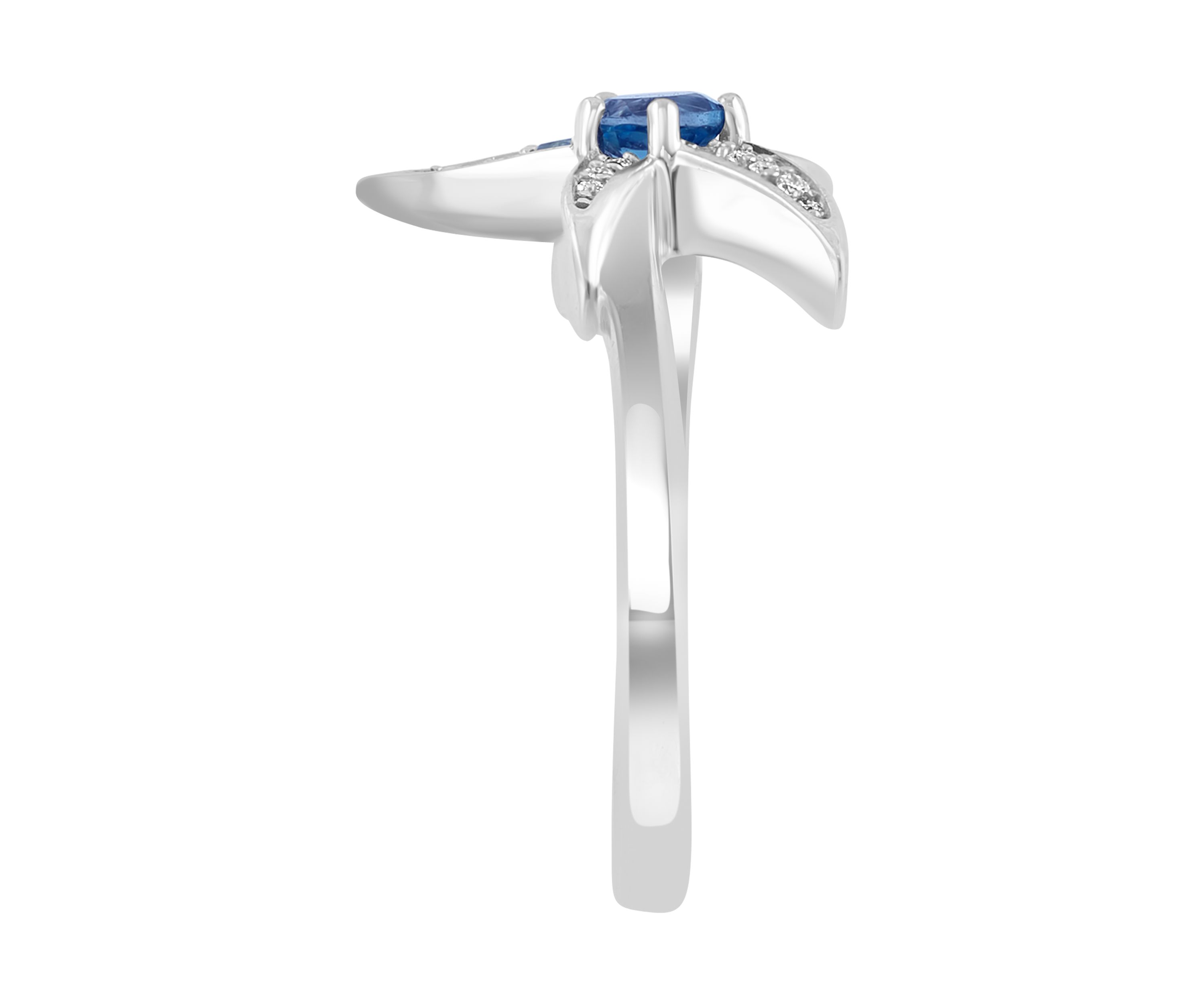 Diamond and Blue Topaz Starfish Ring in Sterling Silver